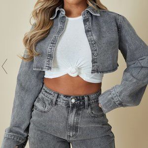 WASHED GREY DENIM CROPPED SHIRT and JEANS